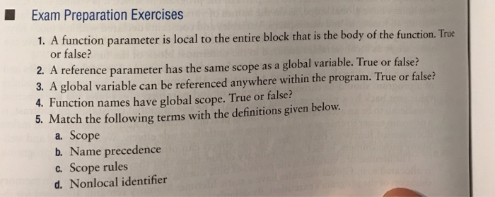 Solved Exam Preparation Exercises 1. A function parameter is | Chegg.com