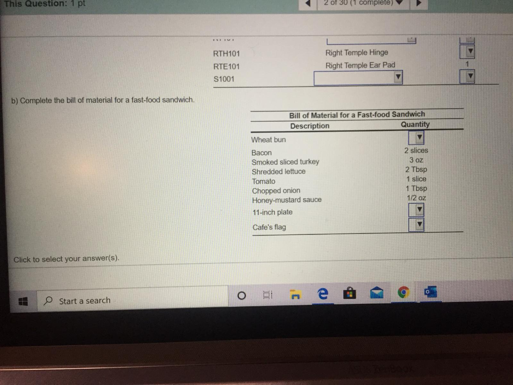 Solved This question. 2 of 30 (1 complete) Prepare a bill of 
