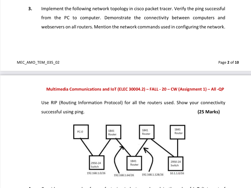 Solved 3. Implement the following network topology in cisco | Chegg.com