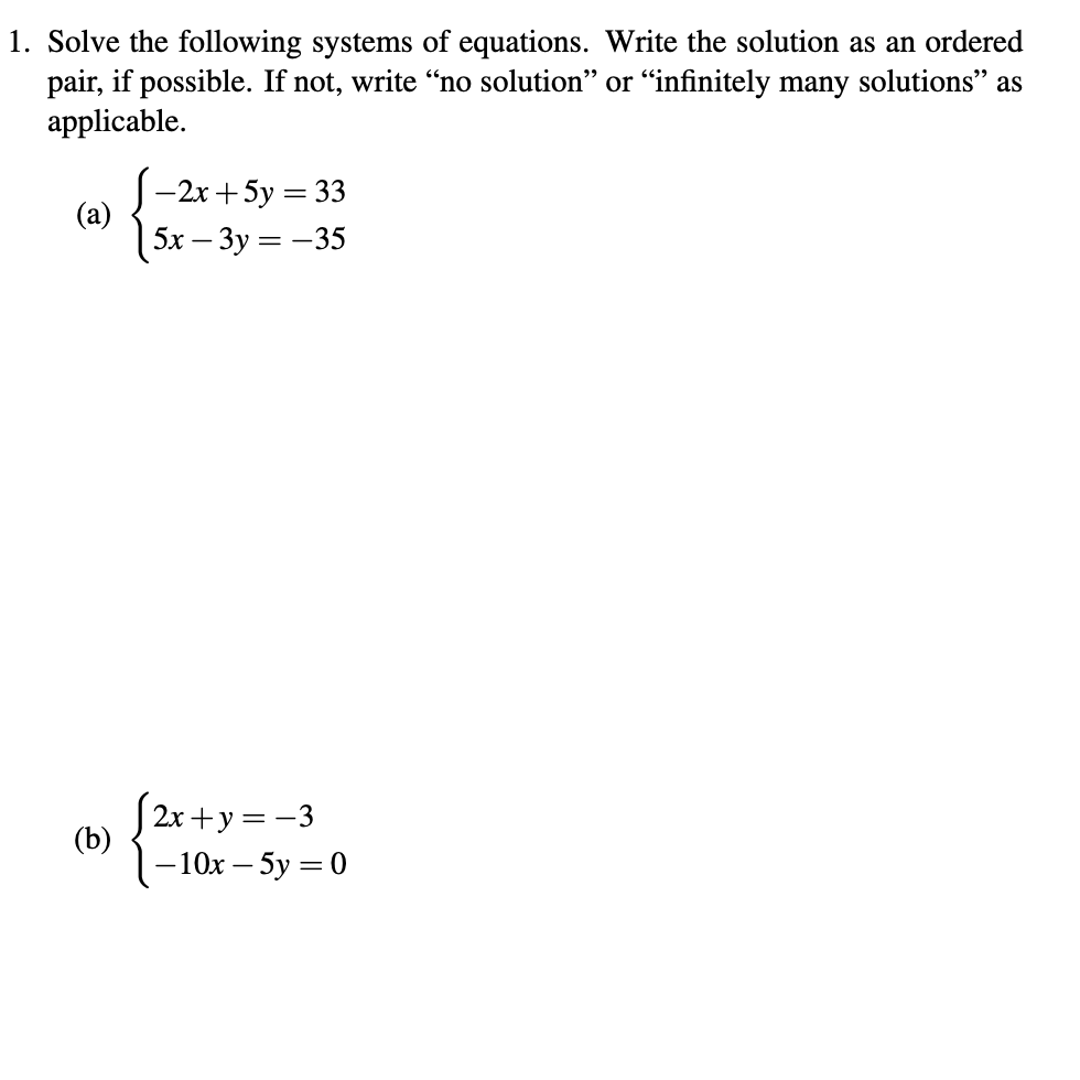 28. Solve the following systems of equations. Write  Chegg.com