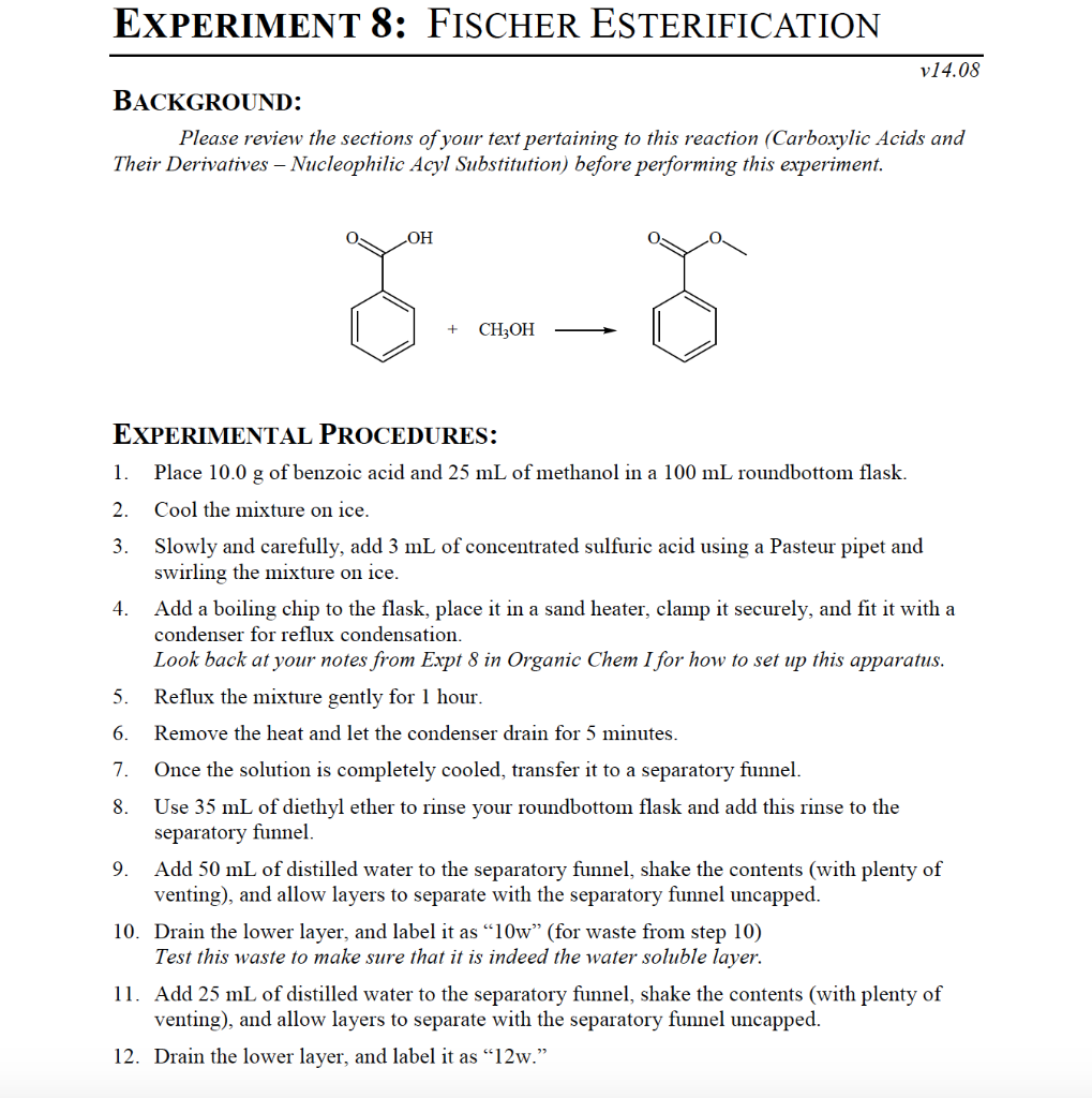 Solved Experiment #8: Fisher Esterification Question #1: In | Chegg.com