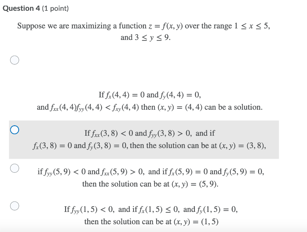 Solved Question 1 (1 point) Consider the function z = f(x, | Chegg.com