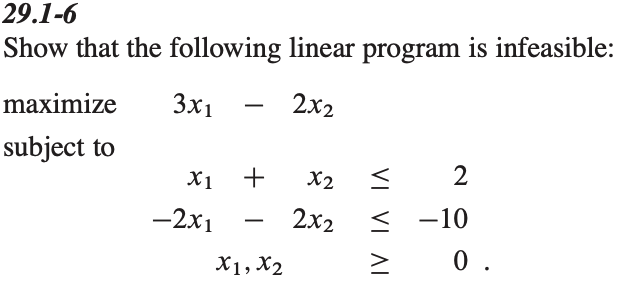 Solved Show that the following linear program is infeasible: | Chegg.com