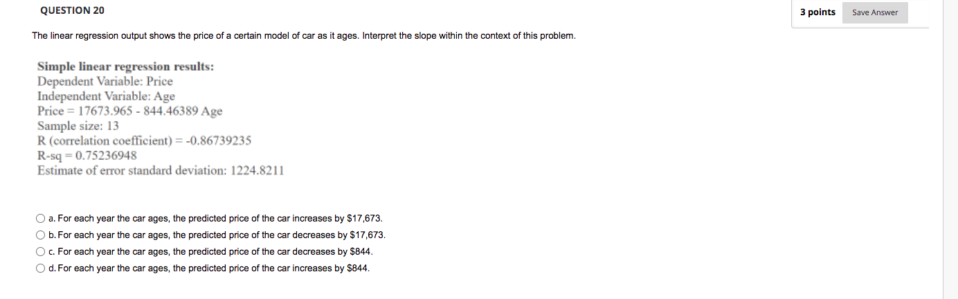Solved QUESTION 20 3 points Save Answer The linear | Chegg.com