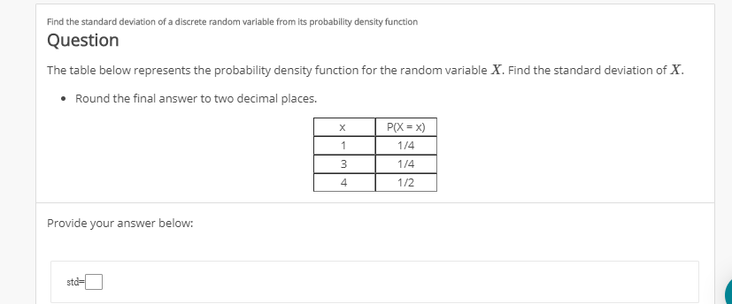 Solved The table below represents the probability density | Chegg.com