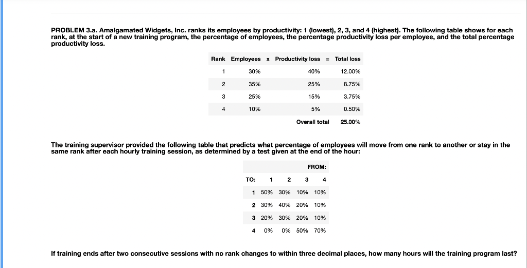 Solved PROBLEM 3.a. Amalgamated Widgets, Inc. ranks its