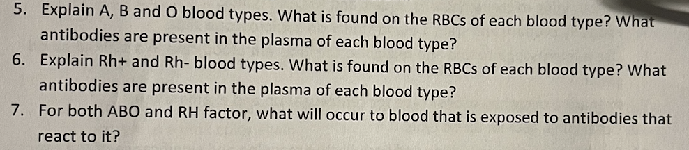 Solved 5. Explain A, B And O Blood Types. What Is Found On | Chegg.com