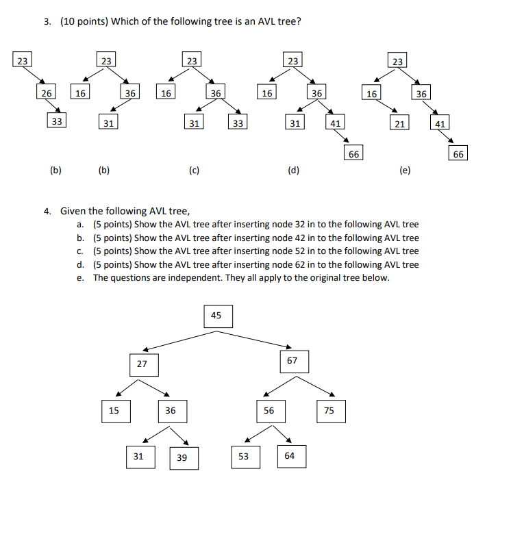 Solved 1. (10 points) Which of the following tree is a BST? | Chegg.com
