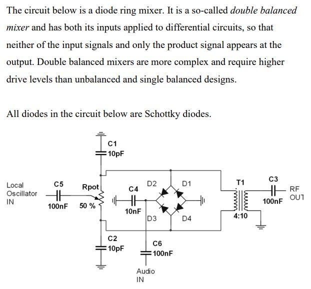 Solved The circuit below is a diode ring mixer. It is a