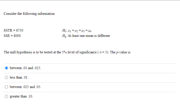 Solved Consider the following information. SSTR = 6750 SSE = | Chegg.com