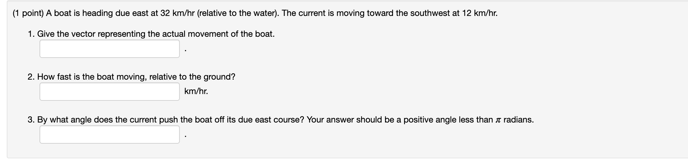 solved-1-point-a-boat-is-heading-due-east-at-32-km-hr-chegg