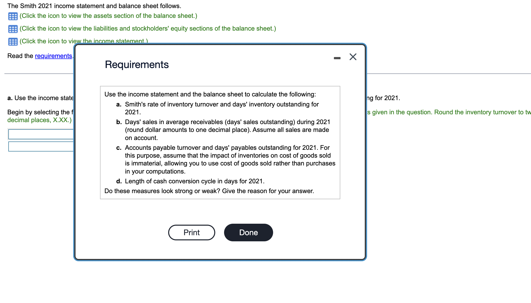 Solved The Smith 2021 income statement and balance sheet | Chegg.com