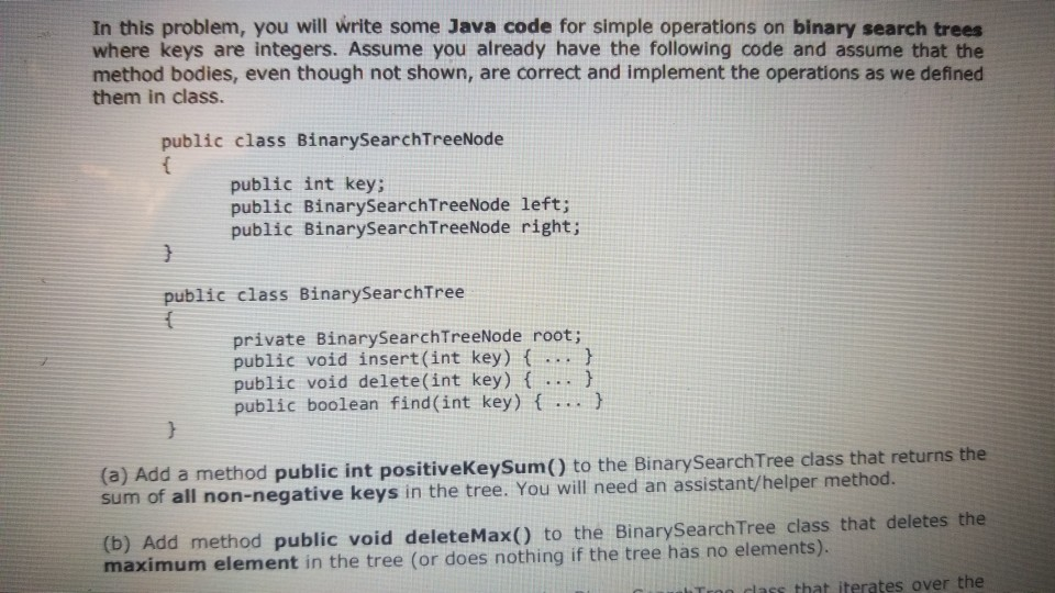 Solved In this problem, you will write some Java code for | Chegg.com