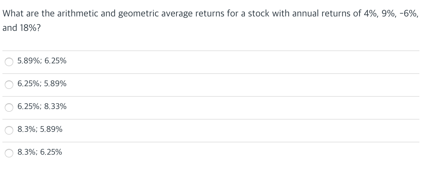 Solved What are the arithmetic and geometric average returns