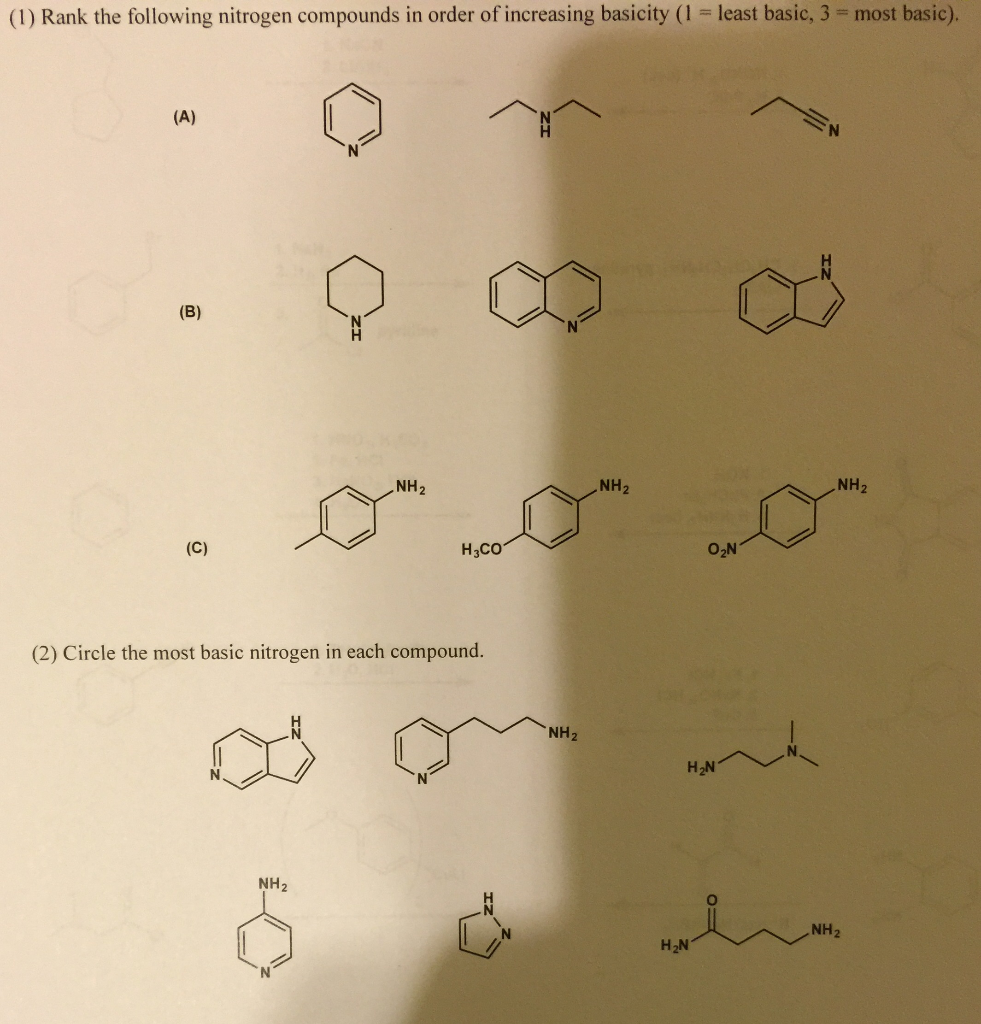 Solved (1) Rank the following nitrogen compounds in order of | Chegg.com