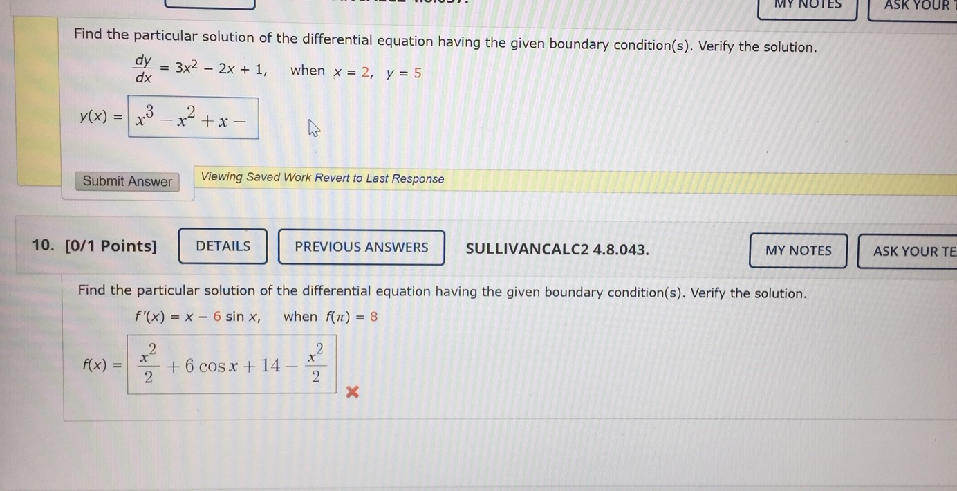 Solved My Notes Ask Your Find The Particular Solution Of The Chegg Com