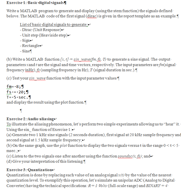 Solved Exercise ⋅1:Basic digitalsignals Write a MATLAB - | Chegg.com