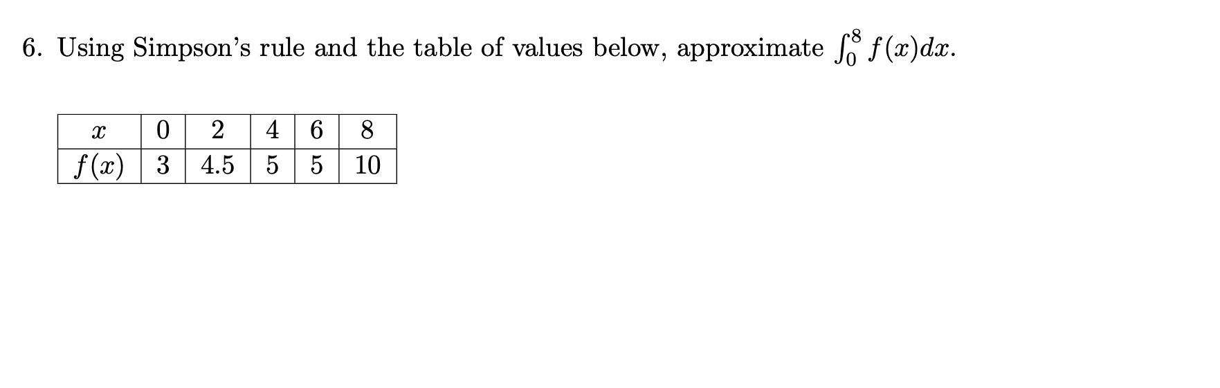 Solved 6. Using Simpson's rule and the table of values | Chegg.com