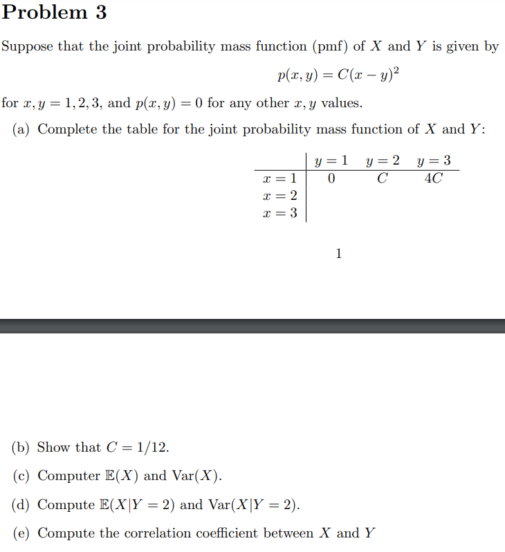 Solved Problem 3 Suppose That The Joint Probability Mass | Chegg.com