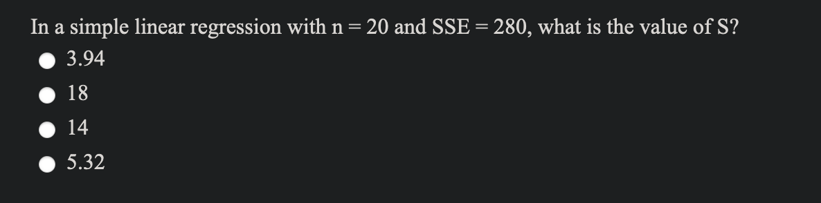 Solved In a simple linear regression with n= 20 and SSE = | Chegg.com