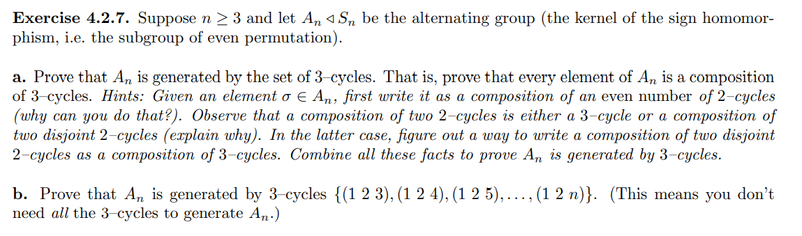 Solved Exercise 4.2.7. Suppose n≥3 and let An Sn be the | Chegg.com