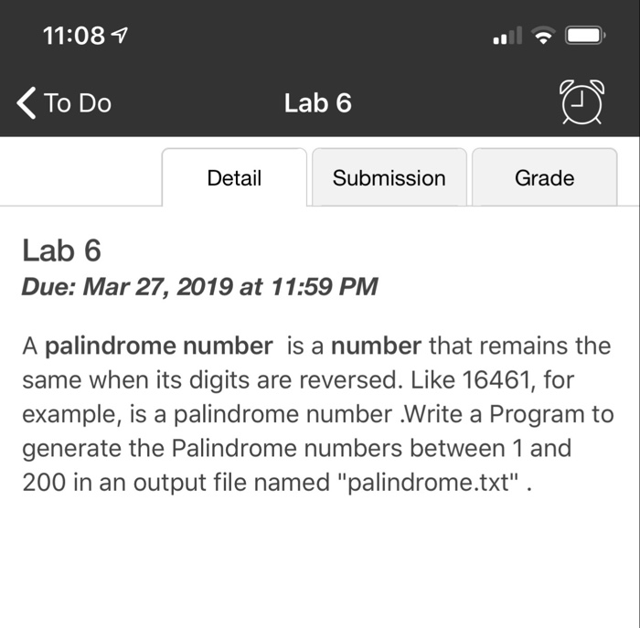 Solved 11:081 To Do Lab 6 Detail Submission Grade Lab 6 Due: | Chegg.com