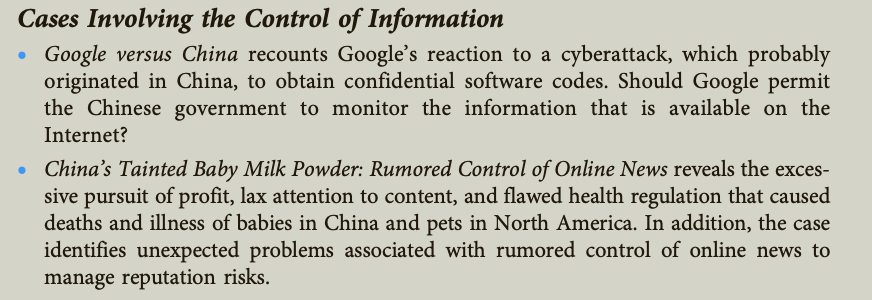 Solved Cases Involving the Control of Information Google | Chegg.com