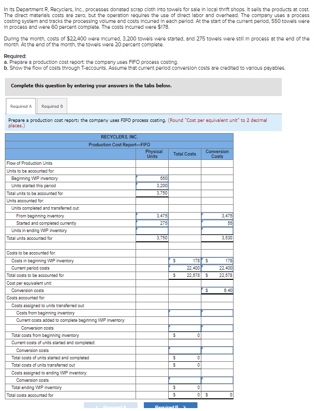Solved In Its Department R. Recyclers, Inc., processes | Chegg.com