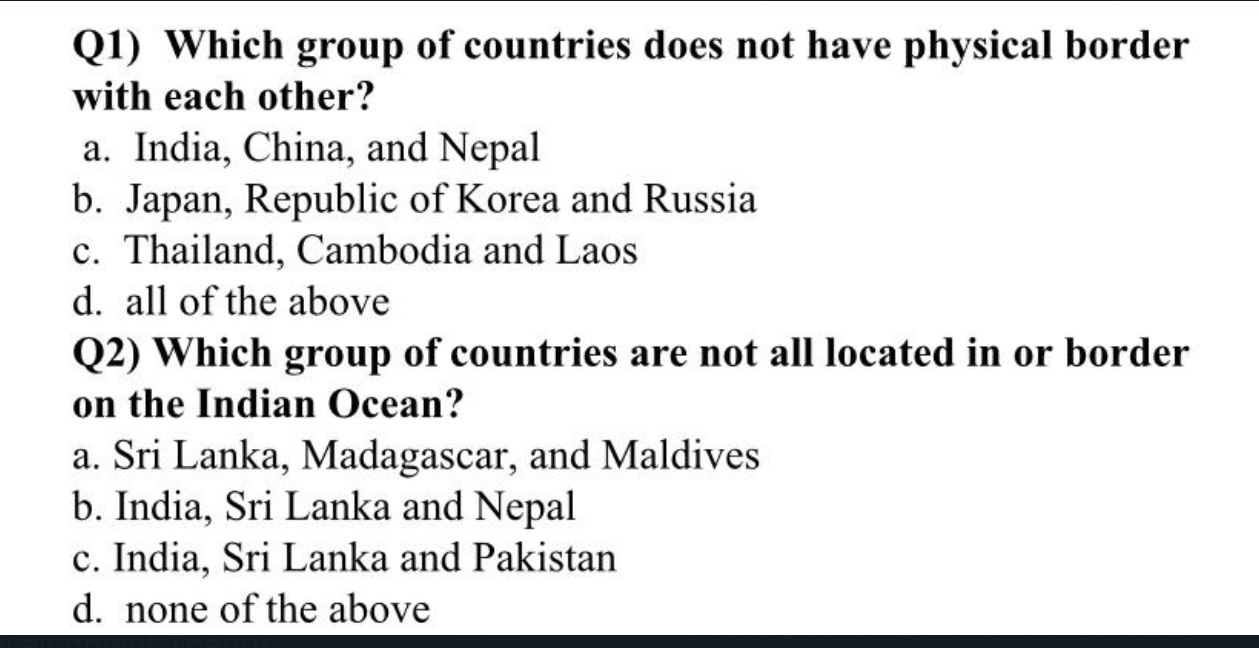 Solved Q1) Which group of countries does not have physical | Chegg.com