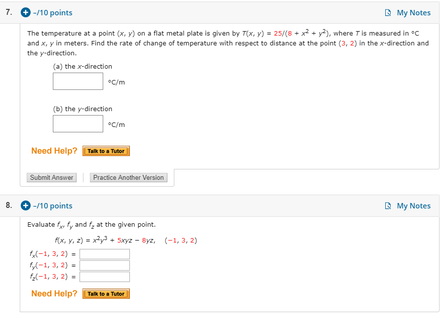 Solved 7. + -/10 points My Notes The temperature at a point | Chegg.com