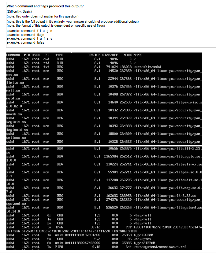 Solved Which command and flags produced this output?