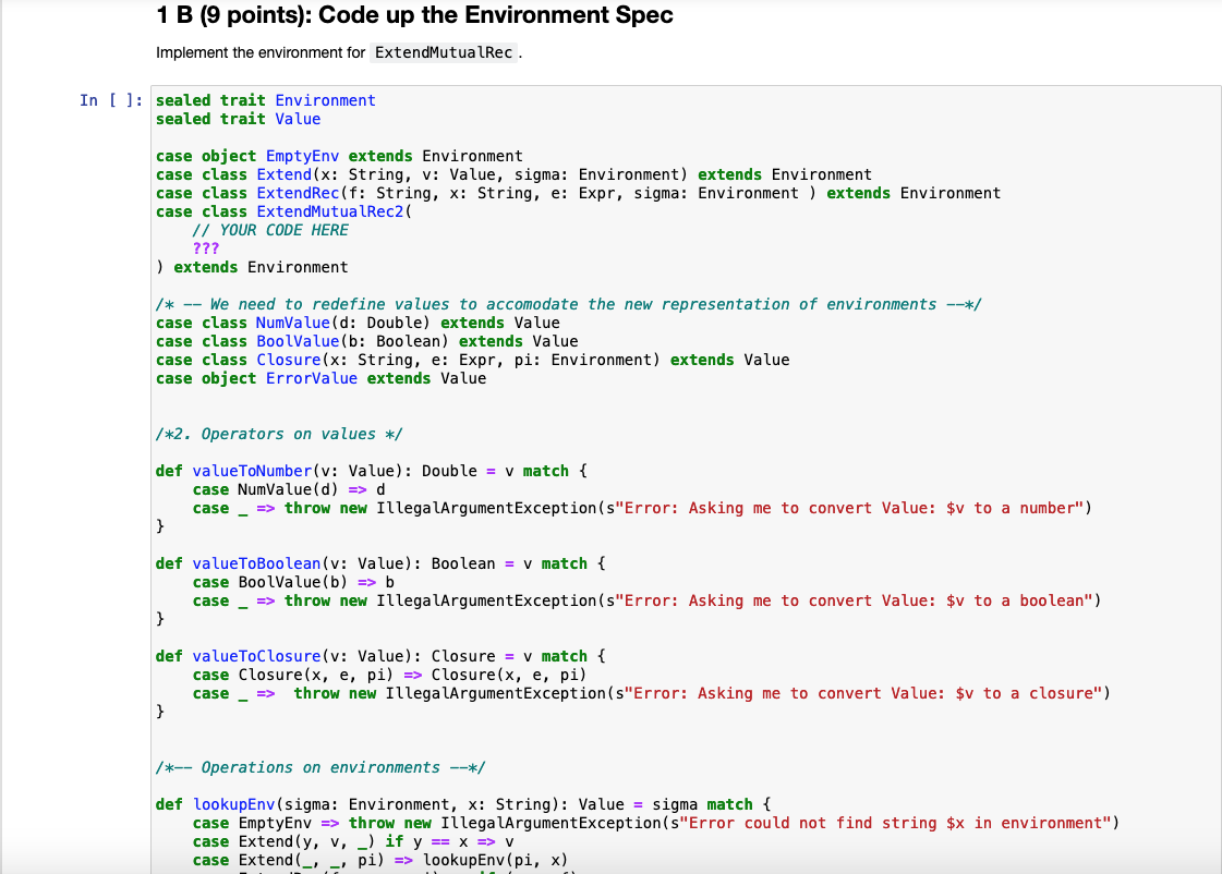 Solved 1 B (9 points): Code up the Environment Spec | Chegg.com