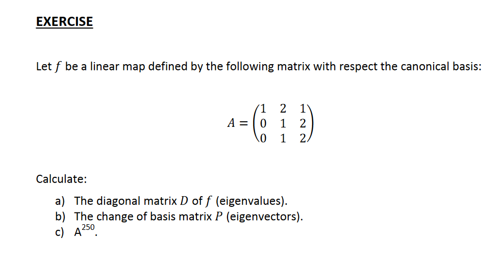 Solved EXERCISE Let f be a linear map defined by the | Chegg.com