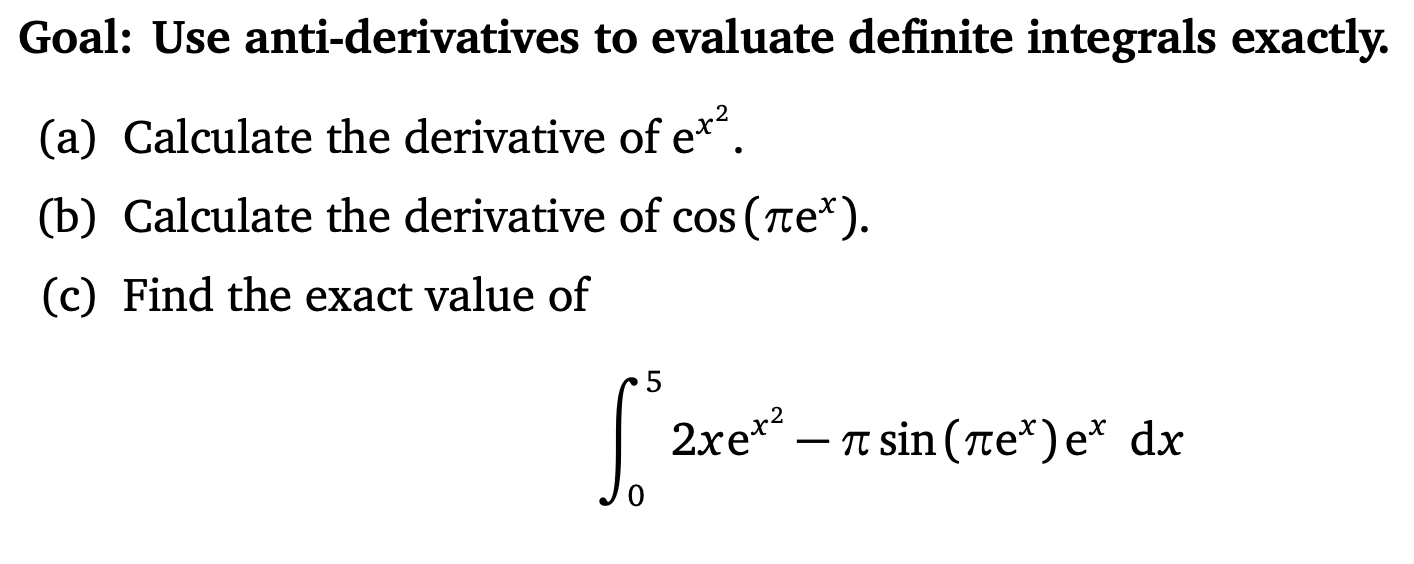 Solved Goal: Use anti-derivatives to evaluate definite | Chegg.com