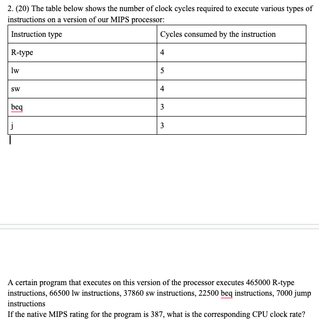 Solved 2. (20) The table below shows the number of clock