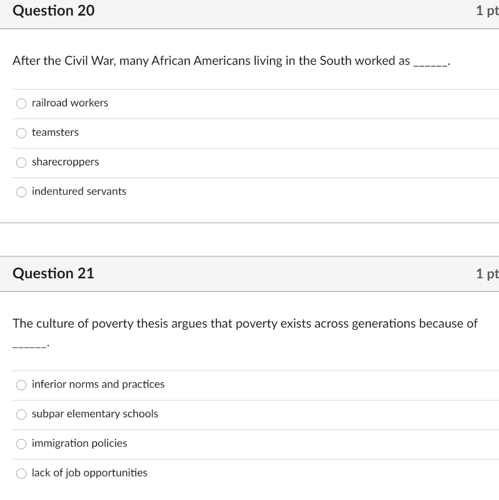 Solved Question 20 1 pt After the Civil War, many African | Chegg.com