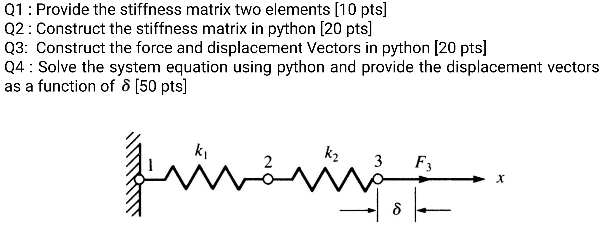 Q1 : Provide the stiffness matrix two elements [10 | Chegg.com