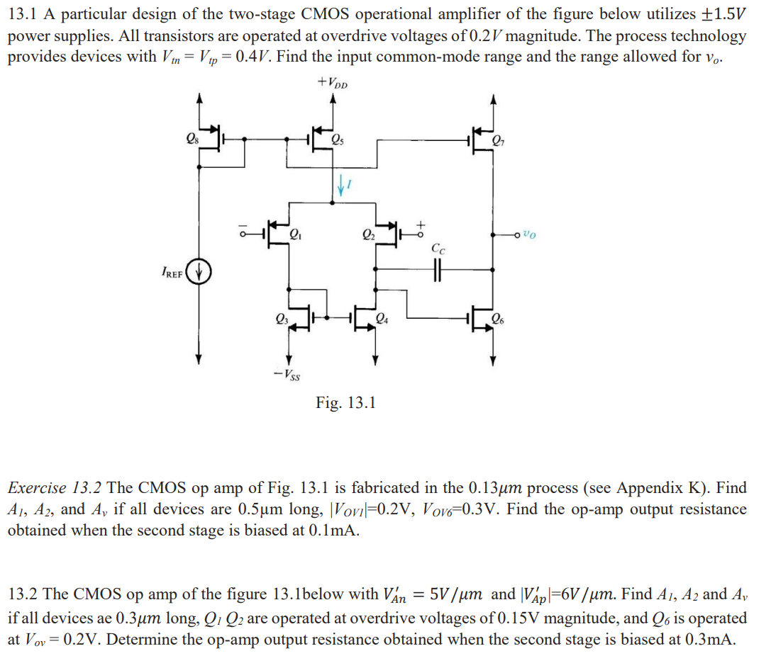 Solved 13.1 A Particular Design Of The Two-stage CMOS | Chegg.com