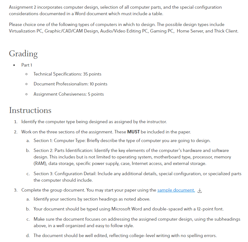 Assignment 2 incorporates computer design, selection | Chegg.com
