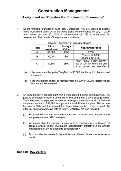 Solved Construction Management Assignment on "Construction | Chegg.com