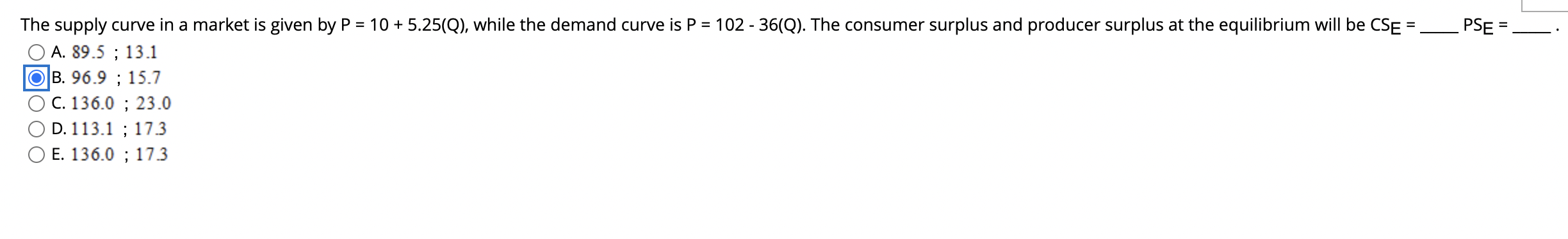 Solved The supply curve in a market is given by | Chegg.com
