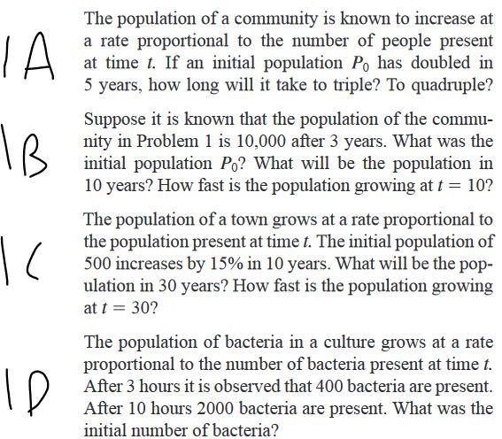 Solved IA IB The population of a community is known to | Chegg.com