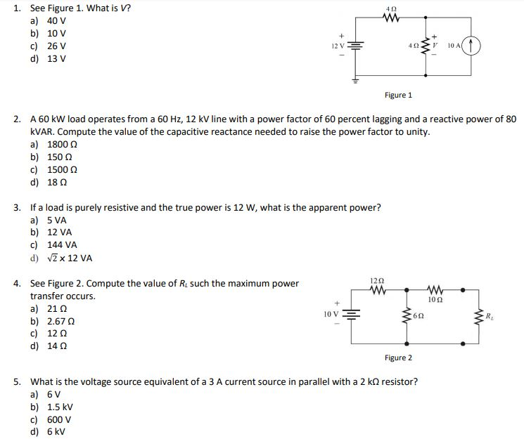 Solved 1 See Figure 1 What Is V A 40 V B 10 V C 26 Chegg Com