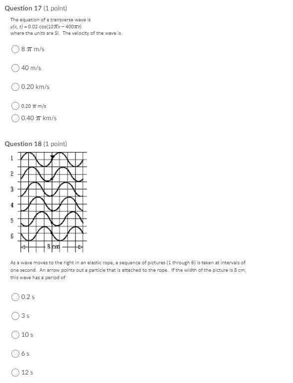 Solved Question 17 (1 point) The equation of a transverse | Chegg.com