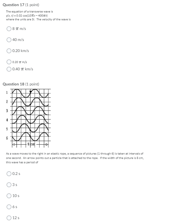 Solved Question 17 (1 Point) The Equation Of A Transverse | Chegg.com