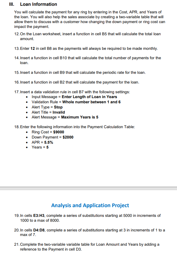 Solved III. Loan Information You will calculate the payment | Chegg.com