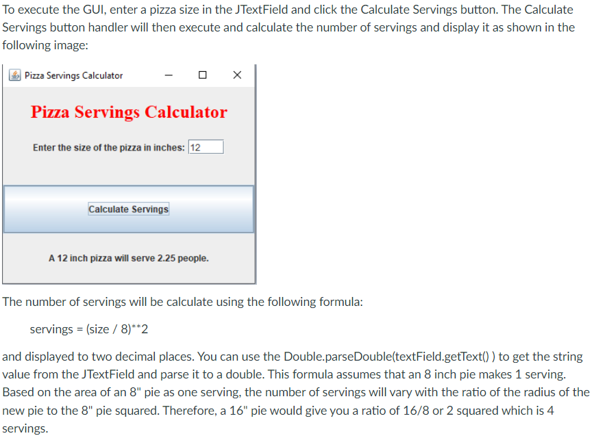 Solved Pizza Servings Calculator GUI Assignment Write a GUI