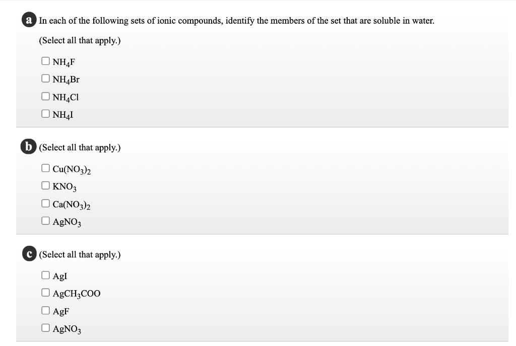 Solved a In each of the following sets of ionic compounds,