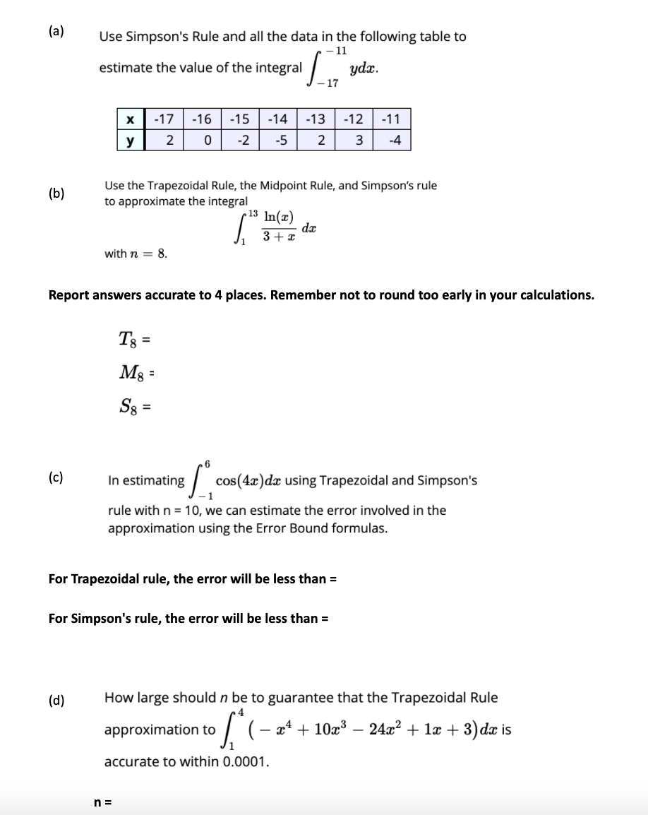 Solved (a) Use Simpson's Rule and all the data in the | Chegg.com