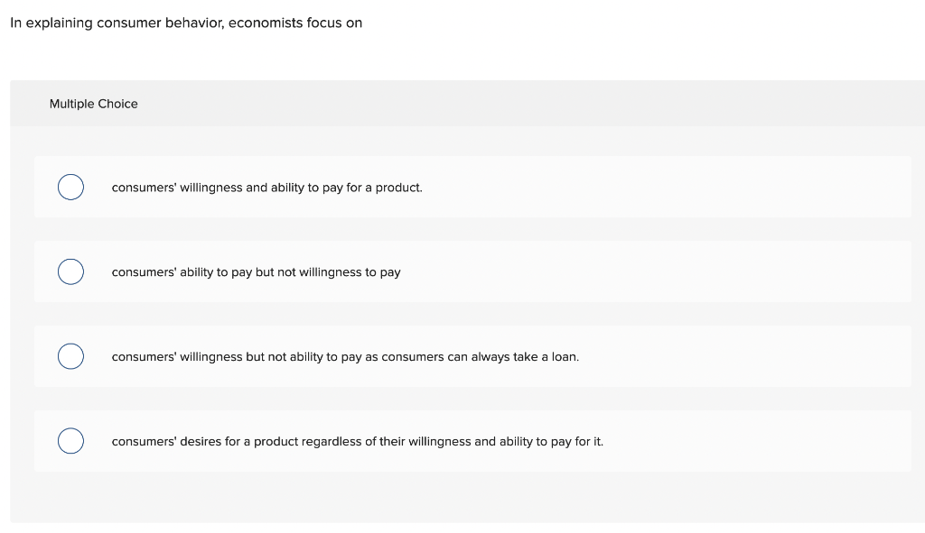 Solved In explaining consumer behavior, economists focus on | Chegg.com